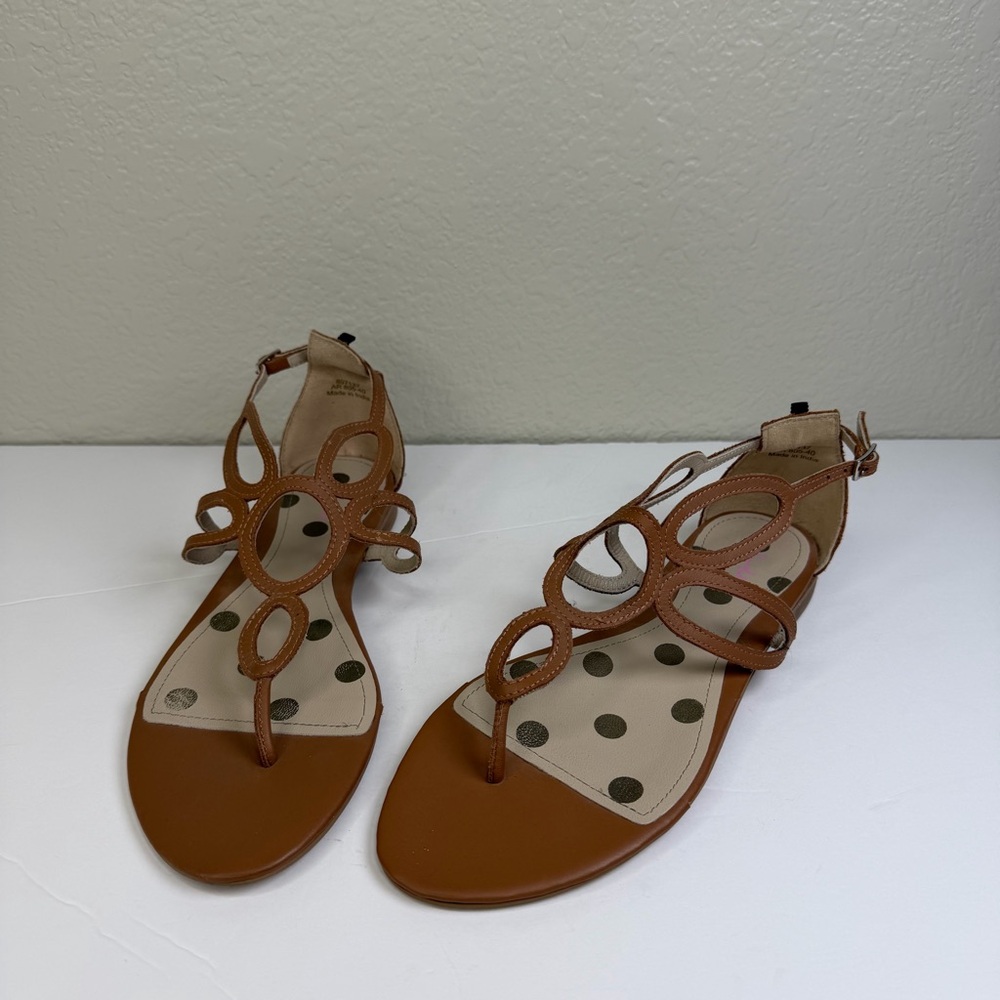 Boden Women’s Brown Leather Circle Ankle Strap Flat Sandals Size 40 (US 10)